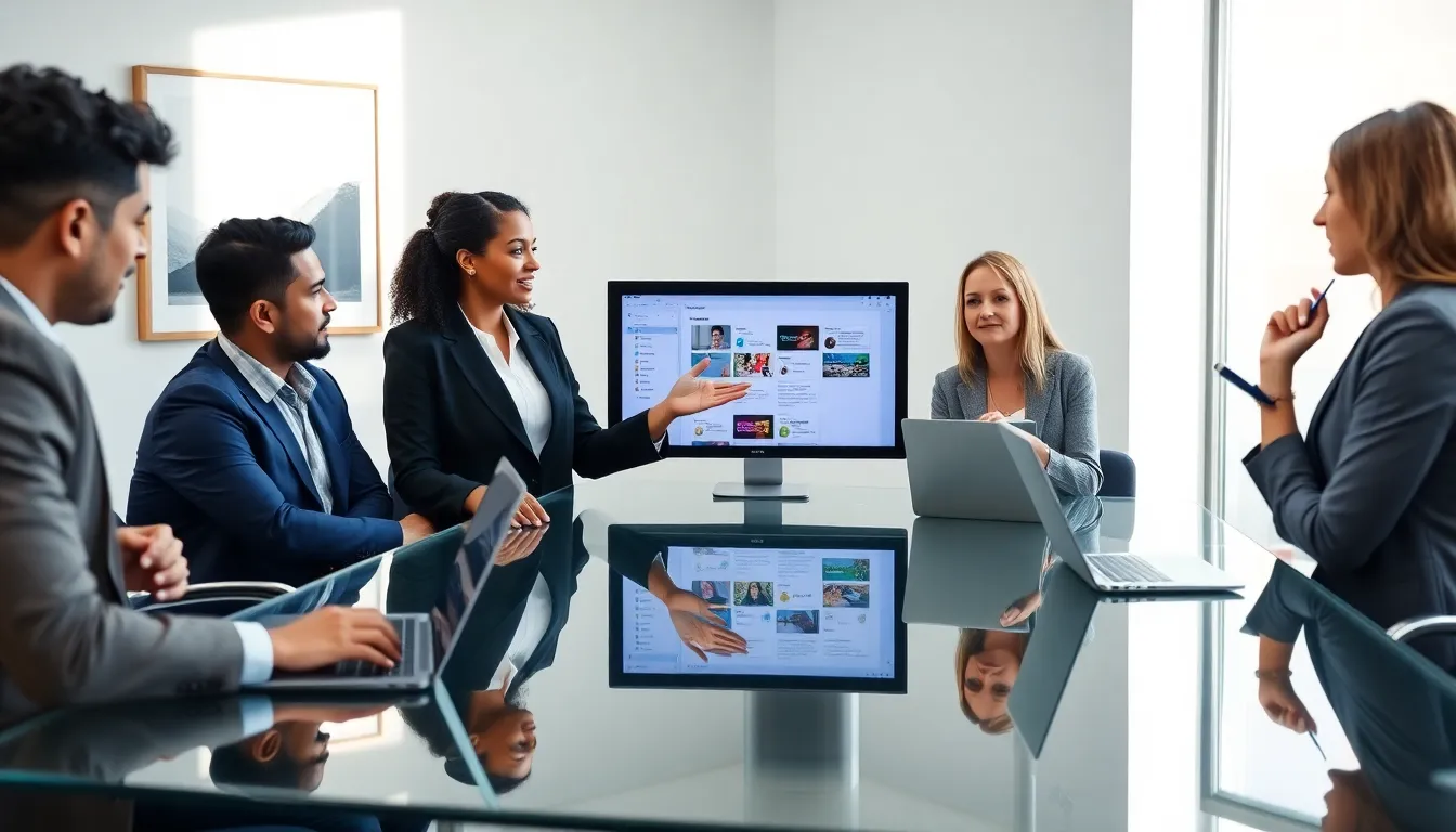 diverse team discussing Warepad 0.2 features in a modern office.